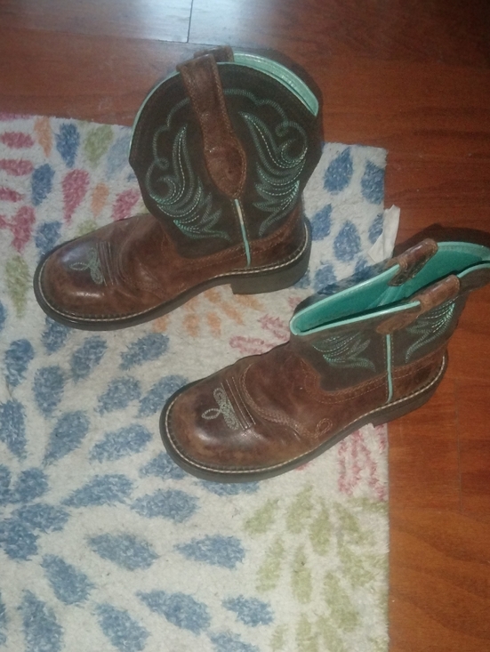 Ariat Shoes - Ariat Brown Leather Cowboy Boots with Teal Stitching